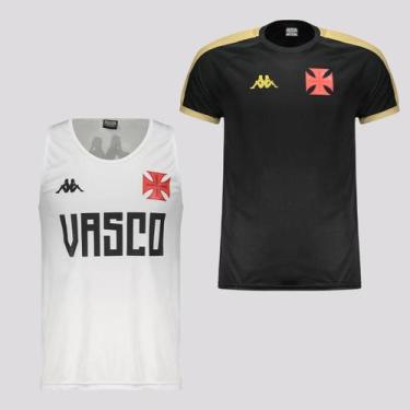 Imagem de Kit Camisa + Regata Kappa Vasco Supporter Preta e Branca, P