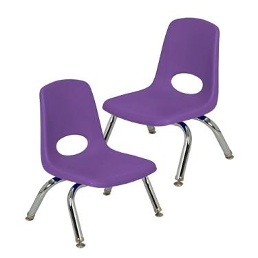 Imagem de Cadeira escolar empilhável de 20 cm, assento de estudante empilhável com pernas de aço cromado e deslizadores giratórios; para creche, pré-escola e ensino em casa - roxo (pacote com 2), 15408-PU