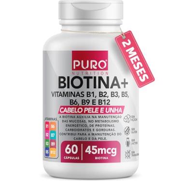 Imagem de Biotina + Puro Nutrition Pele, Cabelo e Unhas, 45 mcg de Biotina por dose, Vitaminas B1, B2, B3, B5, B6, B9 e B12, 60 Cápsulas