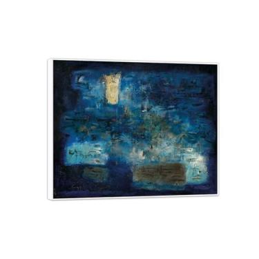 Imagem de MUHJDYC Zao Wou-ki Pintura famosa abstrata - imagem de arte em tela - arte de parede para sala de estar - reprodução de impressões (Ilha) moldura branca 20x25cm-8x10in