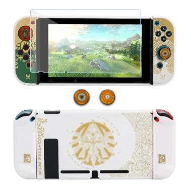 Imagem de FUNDIARY Protective Case for Nintendo Switch with Zelda Tears of The Kingdom Design, Shockproof Accessories Bundle for Switch Console Joycon with Dockable Hard Cover, Screen Protector and 2 Thumb Caps
