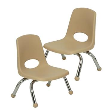 Imagem de Cadeira escolar empilhável de 20 cm, assento de estudante empilhável com pernas de aço cromado e deslizadores esféricos; para creche, pré-escola e escola em casa - areia (pacote com 2), 15407-SD