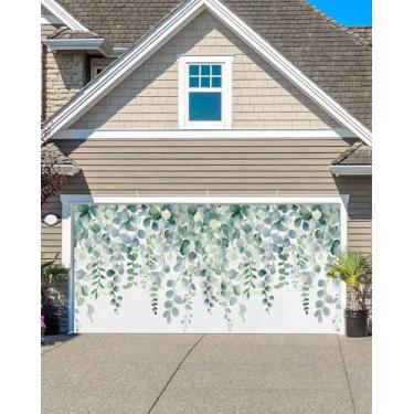 Imagem de Banner de decoração de porta de garagem, folhas de eucalipto verde sálvia de verão, planta de fazenda, homens, mulheres, meninos, meninas, festa de aniversário, suprimentos de férias, 2,9 x 2,5 m