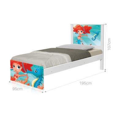 Imagem de Cama Solteiro Com Cabeceira Adesivada Sereia Ruiva