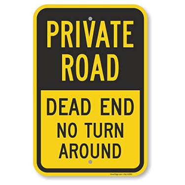 Imagem de SmartSign Placa de metal Basics 45,7 x 30,5 cm "Private Road - Dead End, No Turn Around", composto de alumínio de 120 mil (ACM), material refletivo de grau de engenheiro, preto e amarelo