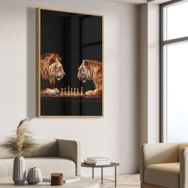 Imagem de Quadro Decorativo Disputa Xadrez Entre Leao E Tigre - MeMoldura, 100x1