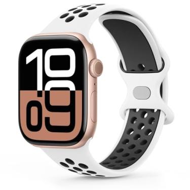 Imagem de AK Pulseiras esportivas masculinas compatíveis com Apple Watch Ultra 2 séries 10, 9, 8, 7, 6, 5, 4, 3, 2 e 1 de 42 mm, 44 mm, 45 mm, 49 mm, SE (44/45/46/49/42 mm (série 3 2 1), branco preto)