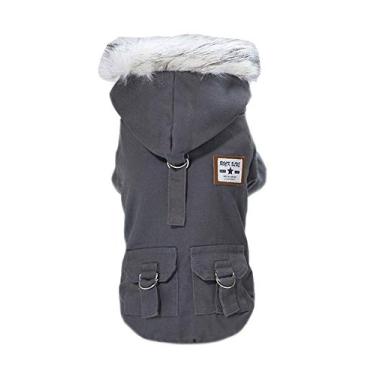 Imagem de Moletom com capuz Trudz PET para cães, roupas de trabalho para animais de estimação Rdc, casaco de pele de cachorro grosso, uniforme militar para cães, moletom com capuz do exército, casaco de algodão para cães pequenos e médios (cinza, GG)
