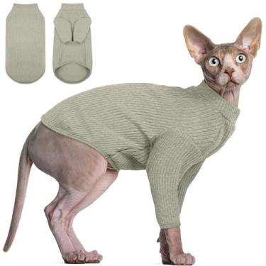 Imagem de DENTRUN Sphynx Camisola para gatos sem pelos, pulôver, gatos, respirável, camisola com gola rolê, adorável roupa de gato, colete de pijama, macacão