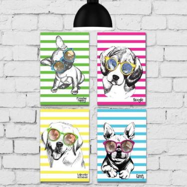 Imagem de Placa Decorativa para Sala Cachorros MDF Kit 4un 30x40cm - Quartinhos