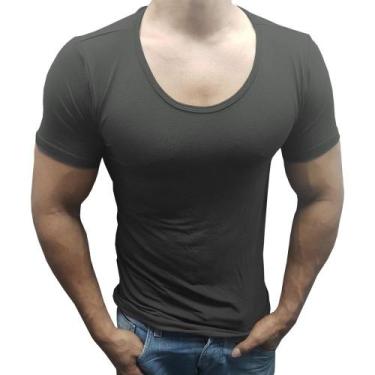 Imagem de Camiseta Gola Canoa Básica Slim Lisa Manga Curta - Sjons Modas, Gris, 