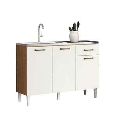 Imagem de Balcão Atenas com Pia e Cuba GhelPlus 120cm Atacama Off White Aramóveis