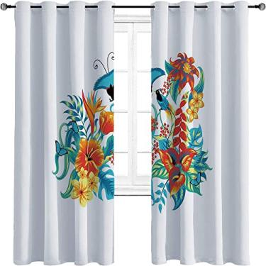 Imagem de Cortinas blecaute de flores para quarto - Isolamento térmico, economia de energia e redução de ruído, cortina de sombra superior com anel de redução de ruído trançado de três camadas, L 182 x C 212 cm