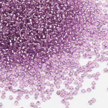 Imagem de Tibaoffy Roxo claro transparente com contas forradas de prata tamanho 8/0 artesanato contas de semente de vidro 3 mm para fabricação de joias (total cerca de 100 g, cerca de 3600 peças)