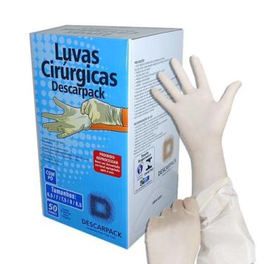 Imagem de Luvas estéreis cirúrgicas descarpack 50 pares tamanho 6,5, BRANCO
