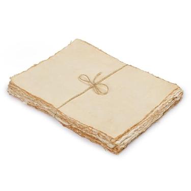 Imagem de LEATHER VILLAGE Papel aquarela - 20 x 15 cm - 25 folhas de papel aquarela para desenho, esboço, pintura e artesanato - Papel artesanal de algodão virgem com borda grossa de 150 g/m² - Vintage