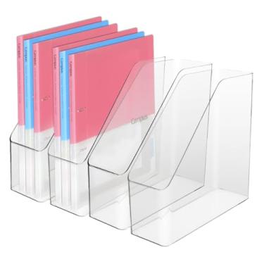Imagem de IBEQUEM 4 Peças De Porta-Arquivos Acrílico Transparente Para Revistas, Suporte Pasta Vertical Plástico, Organizador Documentos Mesa Casa, Escritório, Escola, Trabalho, Suprimentos
