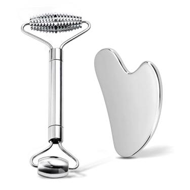Imagem de AAJP Massageador Facial Roller Skin & Gua Sha Facial Tools Aço Inoxidável