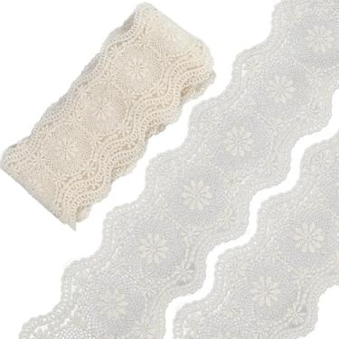Imagem de GORGECRAFT Guarnição de renda de algodão de 8,5 cm de largura, 5 metros vintage ilhós, fita de renda, floral, tule, branco, crochê, acabamento bordado, acabamento para artesanato, artigos de jornal