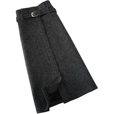 Imagem de Saias Femininas Tweed Midi Saias Para Mulheres Outono Inverno Zíper Cintura Alta Saia Fina Simples All-match, Black, L