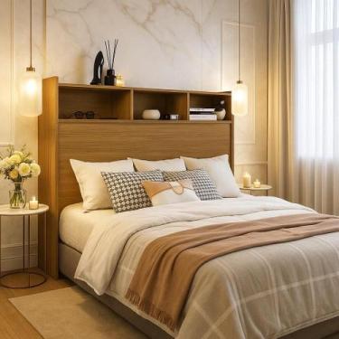 Imagem de Cabeceira para Cama de Solteiro Melissa Madeira MDF e com Prateleiras 
