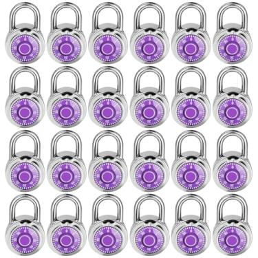 Imagem de Fechadura de combinação, trava de combinação de mostrador padrão LQYN , pacote com 24; placa giratória roxa, 5 cm de largura, combinação fixa de três digitais, para escola, academia e armário, caixa