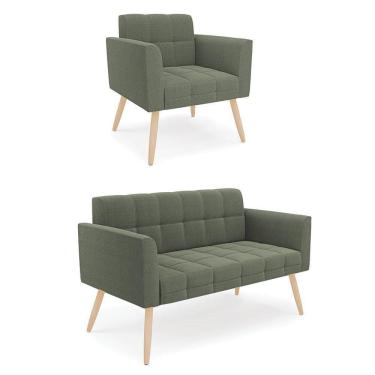 Imagem de Namoradeira E Poltrona Pé Palito Natural Elisa Bouclê D03 - D?rossi Cor Verde Pistache