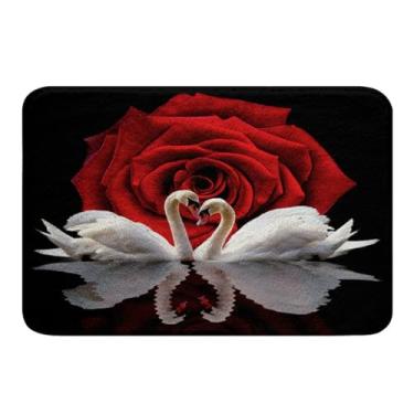 Imagem de Erosebridal Tapete de cisne branco 50 x 81 cm, tapete de banho rosa vermelha, pássaros, vida selvagem, tapete de cozinha, vida selvagem romântica, tapete de boas-vindas, decoração de festa de