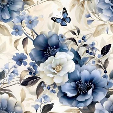 Imagem de COKCOKR Papel de parede floral, 45 cm x 300 cm, papel de parede floral vintage azul/branco, removível, boêmio, papel de contato floral, sala de estar, quarto, banheiro, armário, parede