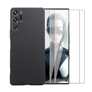Imagem de WDMYLFTW Capa para ZTE Nubia Red Magic 9S Pro + [2 unidades] Película protetora de tela de vidro temperado - Capa protetora de TPU (preta)