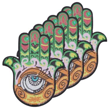 Imagem de INFUNLY 4 peças de adesivos de lantejoulas para os olhos, ferro em 27 x 20 cm, aplique de olho turco boho para roupas, aplique decorativo bordado grande para jeans, bolsas, jaqueta, mochila, chapéu