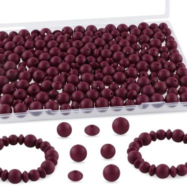 Imagem de Kovict 200 contas de silicone mistas de 12 mm e 15 mm para fabricação de chaveiros, contas de silicone de lentilha de 12 mm para canetas, pulseira, colar, artesanato DIY (vinho vermelho)