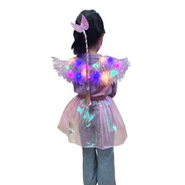 Imagem de Fantasia Infantil Menina Com Asa Led Colorido Saia E Trança - D Presen