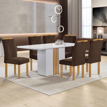Imagem de Mesa de Jantar 6 Lugares Celeste com Vidro Off White/Cinamomo/Marrom -