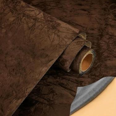 Imagem de Forro de papel autoadesivo de veludo para gaveta de joias, tecido artesanal, descasque e cola, forro de veludo macio para gaveta faça você mesmo (44 x 38 cm marrom)