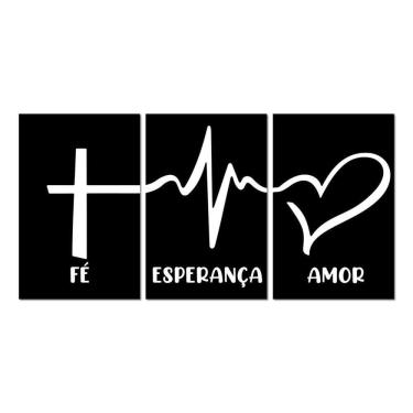 Imagem de Kit 3 Placas Decorativas Frase Amor Fé Esperança 20x30cm Mdf
