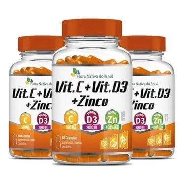 Imagem de 3x Vitamina C + Vitamina D3 + Zinco 60 Capsulas Flora Nativa-Unissex