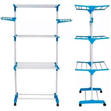 Imagem de Varal de Chão 3 Andares Retrátil Dobrável Aço Inox com Rodas - Casa Ch