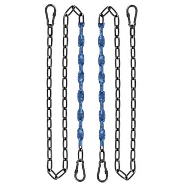 Imagem de Corrente de cadeira giratória suspensa de 162 cm (2) + 4 elos rápidos gratuitos, rolamento de carga de 453 kg, balanços para playground interno e externo, redes, correntes para sacos de areia (azul)