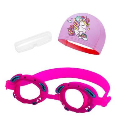 Imagem de Kit touca e óculos de natação infantil piscina com desenhos divertidos