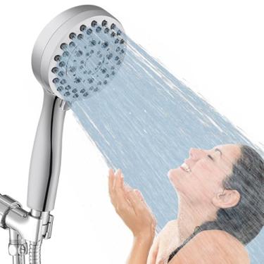 Imagem de OURBAOFU Chuveiro com chuveiro portátil, de alta pressão, 5 modos de pulverização, bicos sem entupimento, cabeça de chuveiro manual de alto fluxo