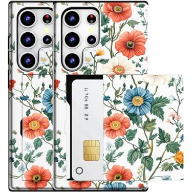 Imagem de MUQR Capa compatível com Samsung Galaxy S23 Ultra com porta-cartão fofo - Capa tipo carteira robusta com design Kawaii, proteção contra quedas de grau militar (pintura branca flor botânica)