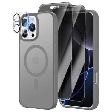 Imagem de [4 em 1] Capa magnética para iPhone 16 Pro, 2 películas protetoras de tela de privacidade e 1 protetor de câmera fotográfica, adequada para MagSafe, capa de celular Militar à prova de choque