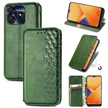 Imagem de DAMONDY Capa carteira de couro para BLU G64L para mulheres e homens, capa protetora magnética com compartimento para cartão verde