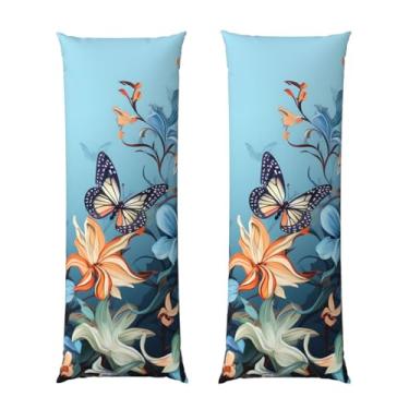 Imagem de Capa de travesseiro corporal com zíper oculto, fronha longa de microfibra macia e respirável para travesseiro corporal, fronhas florais de borboleta azul para dormir, presente de cama, fronha 50 x 137