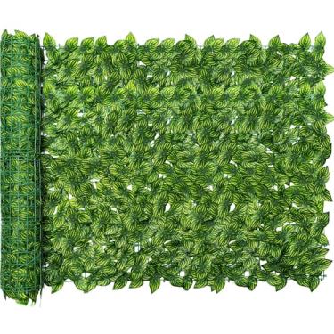 Imagem de Jinwu Tela de cerca de privacidade artificial Ivy, cerca artificial de 140 x 39 cm, cerca de privacidade falsa expansível com 80 peças, decoração de laços de zíper para jardim ao ar livre, impressão