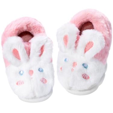 Imagem de Yoroka Chinelos de coelho para meninas, design em forma de desenho animado, pantufa quente de pelúcia para uso interno e quarto de inverno para crianças, Coelhinho rosa, 19-21