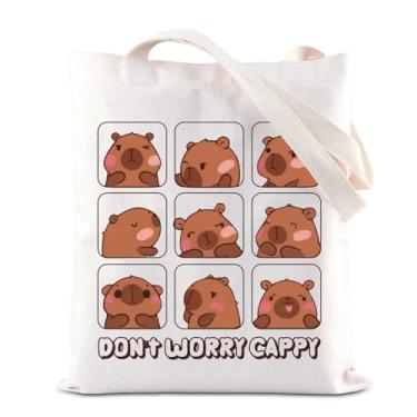 Imagem de Capybara Inspire Tote Bag Don't Worry Be Cappy Citação Bolsa Capivara Presente Amante Presente Animal Paródia (Be Cappy T)