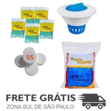 Imagem de Kit Barrilha Elevador Ph + Clorador, 5 Pastilhas Aqua Marine