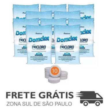 Imagem de Kit 10 Pastilhas de Piscina Tricloro Desinfetante de 200 Gr - Domclor
